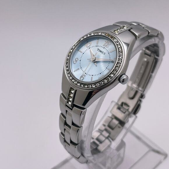 Timex Women's Quartz Watch Light Blue Dial Silver Linked Bracelet - Picture 2 of 9